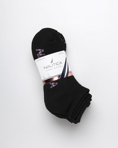 Image of Nautica Womens Quarter Socks Athletic Cushion Moisture Wicking Socks 6 Pack | Stretch Performance Dri-Motion Fabric, Cushioned with Arch Support, Breathable Mesh Panels, Quarter Cut, Shoe Size 4-10