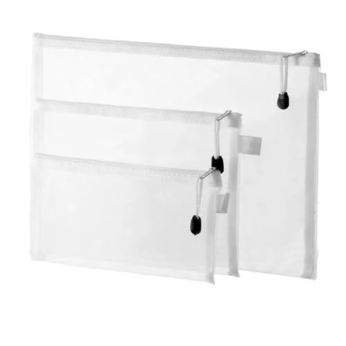 Image of 3 Stationary Transparent Pouch, Mesh Zipper Bags, File Document Bags, Certificates Folder, Pencil Pen Cases, Envelope Bag, Cosmetic Pouch with Zipper, Travel Organizer (Set of 3)