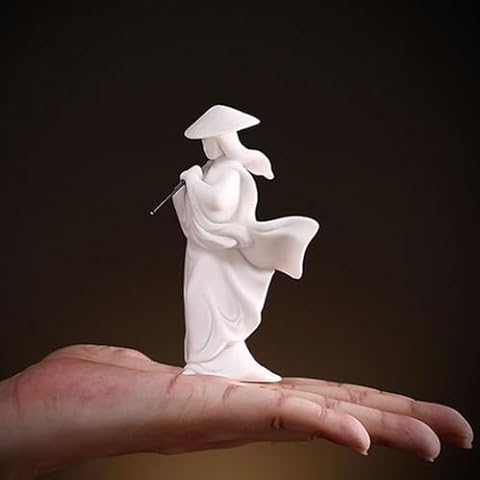 BYVUTE White Jade Ceramics Zen, Meditation Buddhism Minimalist Statue Figurine Monk Cool Swordsman Assassin Kung Fu for Collectible Table Home Shelf Decor Mini Size (Flute) Cover
