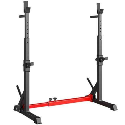 Soporte Sentadillas Rack Ajustable, Soporte Barra Pesas Estante de Barra con Pesas Ajustable para gimnasio casa, Máx 250kg (Rojo)