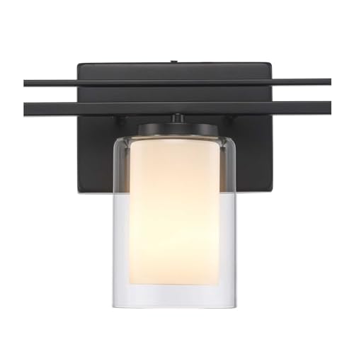 Image of TRANS GLOBE 22483 BK I Lisbon Collection 24 Inch Three-Light Bathroom Vanity - in a Black Finish | Metal Housing I Clear & Frosted Shades I Modern Contemporary Light Fixture |