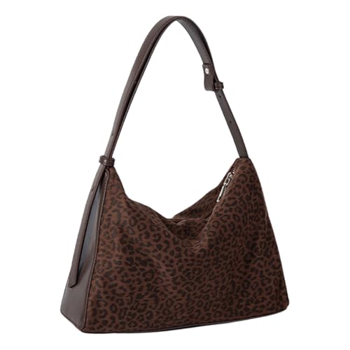 Sac à main léopard vintage souple grand format pour femme marron café