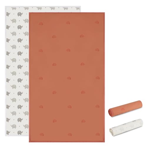 Image of Vegan Leather Baby Changing Mat - Wipeable Portable Changing Pad 2 Pack, Foldable Travel Changing Mat for Baby, Newborns Toddlers Shower Gifts (Rainbow&Elephant,15.75"*28")