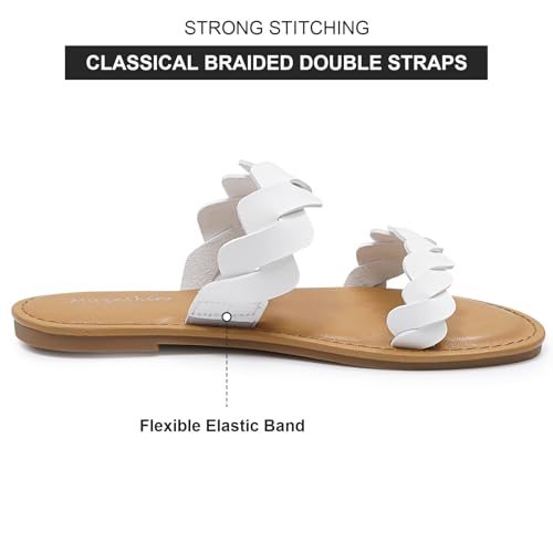 mazeskin Women's Memory Foam Two Braid Band Comfortable Summer Flat Slide Sandals3