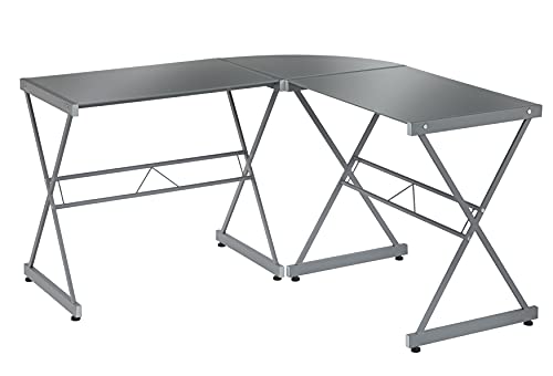 Target Marketing Systems Atrium Modern L-Shaped Computer Desk, Home Office Working and Gaming Table with Tempered Glass Desktop and Metal Frame, 51" W, Frosted Gray