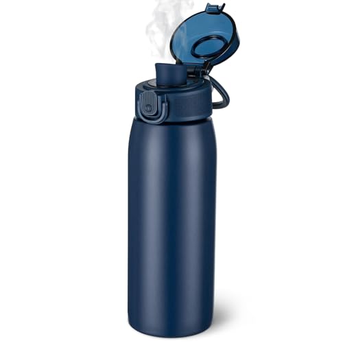 Image of Insulated Water Bottle 18 oz with Dustproof Lid, Carry Handle & Tea Infuser, BPA-Free & Leakproof, Stainless Steel Water Bottles Ideal for Fitness, Hiking, Office & Outdoor Use (Dark Blue )