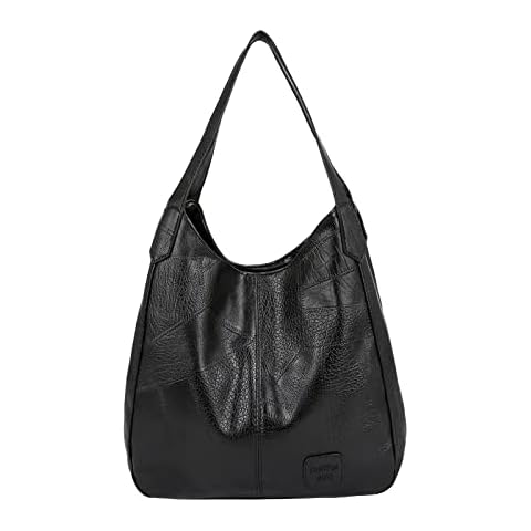 FANDARE Fashion Women's Handbags Waterproof Top-handle Bags Shoulder Bag PU Leather Bucket Tote Bag for Work Travel Office Party Shopping Black Cover