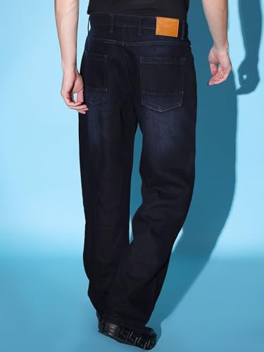 Image of The Indian Garage Co Men Baggy Solid Mid-Rise Stretchable Jeans