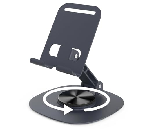 Image of Metal Mobile Stand for Smartphones with 360 Degree Rotation, Adjustable and Foldable Phone Holder, Black, Freestanding, Anti-Slip Base
