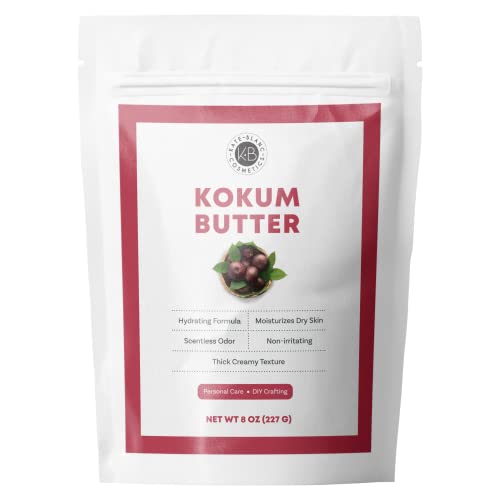 Kokum Butter 8oz by Kate Blanc Cosmetics. Creamy Plant-Based Kokum Butter Moisturizer with Scentless Odor in Resealable Bag. Helps with Regenerating Skin Cells.