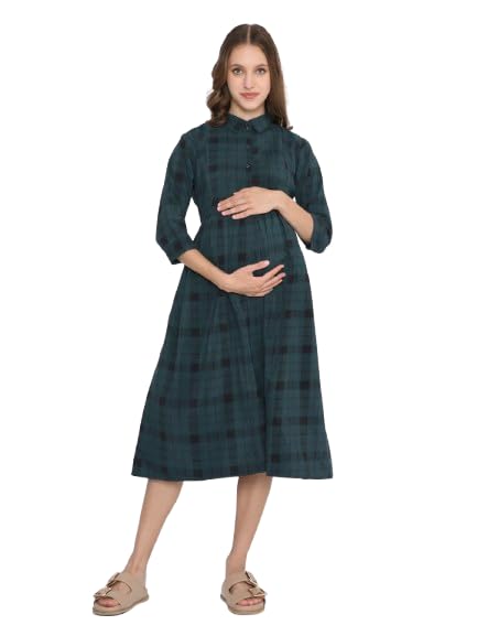 Women's Flared Anarkali Maternity Dress, Feeding Kurti with Concealed Zip for Pre & Post Pregnancy-image-2
