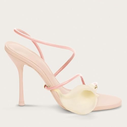 Image of Flower Heels for Women Calla Lily Strappy Slip On Open Toe Wrap Around Floral Stiletto Sandals High Heel Party Dressy Sandals
