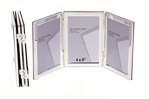 4 x 6-inch Silver Flat Edge TRIPLE PORTRAIT Photo Frames - Velveteen Backing - Tarnish Resistant (4 x 6-inch)