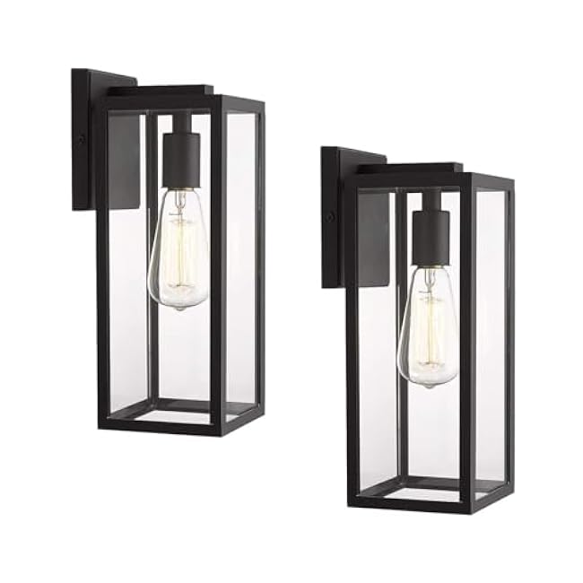Bestshared Outdoor Wall Lantern, Anti-Rust Exterior Wall Sconce Light Fixtures, Front Door Mount Light, Outdoor Lighting Fixture, Black Wall Lamp with Clear Glass (Black, 2 Pack)