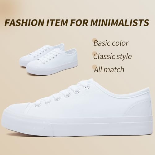 Uoidru White Tennis Canvas Shoes for Women Black Canvas Sneakers Womens Fashion Sneakers Classic Lace Up Walking Shoes4