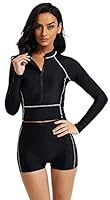 SEAUR Rash Guard Damen Langarm UPF 50+ UV Schutz Zweiteiliger Badeanzug Bikini Badeshorts Schwimmanzug Slim Fit Sonnenschutz Bademode Shirt - M