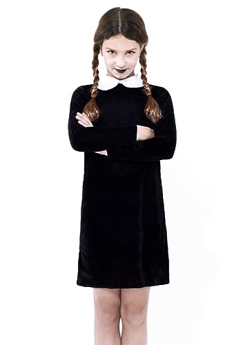 PARTILANDIA 2010 S.L. Fantasia de quarta-feira menina, Strange Girl vestido preto família addams cosplay para Halloween carnaval (10-12 anos)