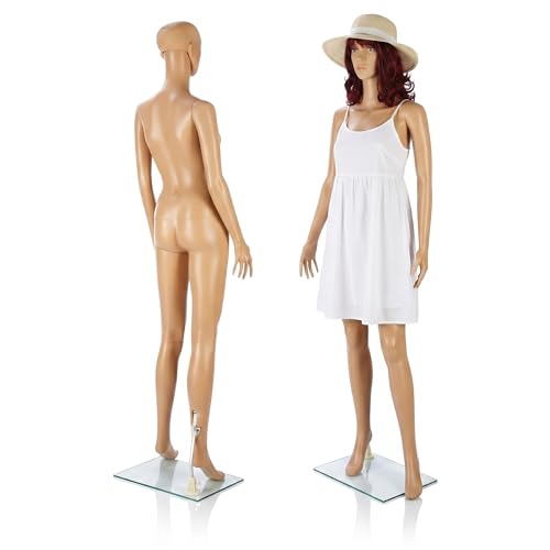 Mucola Schaufensterpuppe Weiblich 175 cm mit Glasfuß Mannequin Konfektionsgröße 36-38 drehbarer Kopf abnehmbares Haar | Schneiderpuppe PE-Plastik für Schaufenster Boutique Messe und Showroom