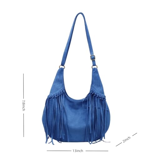 Image of Women Vintage Suede Fringe Hobo Bag Tote Shoulder Bag Crossbody Bag and Hippie Western Cowgirl Purse Shoulder Bag