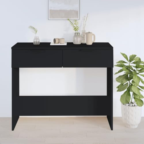 Mesa consola negra de madera con acabado elegante y estantería robusta 2