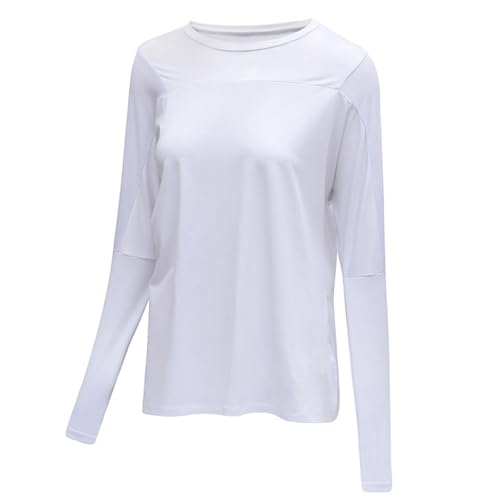 mioosho Womens Relaxing Fit Exercise Top, Quick Dry and Breathable Casual Fitness for Daily Wear Long Sleeve, Silver, Medium