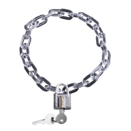 NTIYOU Collar con colgante de cerradura transparente acrílico for mujer, candado de resina, gargantilla de cadena larga transparente(Blanc)
