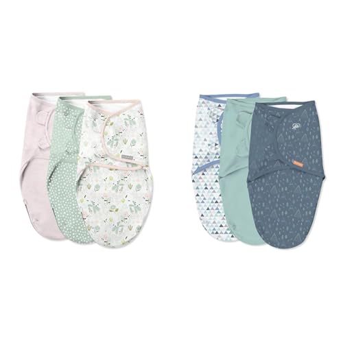 SwaddleMe by Ingenuity Easy Change Swaddle in Size Small/Medium, For Ages 0-3 Months, 7-14 Pounds, Up to 26 Inches Long, 3-Pack Baby Swaddle with Easy Change Zipper
