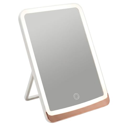CM-TOP Espejo de Tocador Plegable con Luz, 3 Caras, 3 Tonos de Luz Cálida Fría Natural, Recargable USB Tipo-C, Control Táctil, Base Desmontable...