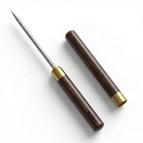 Heavy Duty Ice Pick with Safety Cover - Stainless Steel Wood Handle Ice Chipper for Breaking Ice in Freezer, Kitchen & Bartending - Also for Fishing & Crafts (9 Inch)