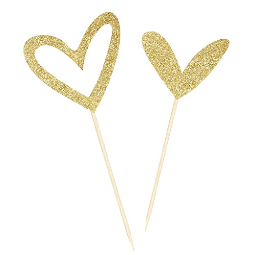 24 Pcs Gold Glitter Heart Cute Design Love Cupcake Toppers For Wedding Bridal Anniversary Baby Shower Kids Birthday Cake Theme Party Decorations Supplies #TOP2