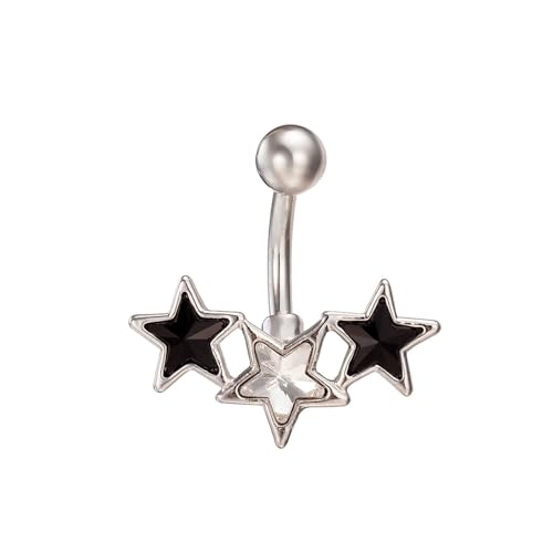 Lieson Piercing para el ombligo de acero quirúrgico, barra de ombligo de circonita cúbica negra, barras de ombligo, color plateado, Acero inoxidable, Cubic Zirconia
