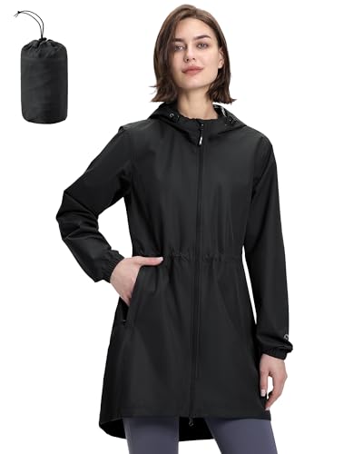 Outdoor Ventures Women's Waterproof Long Rain Coats Packable Lightweight Rain Jacket With Hood Windproof Trench Coats2