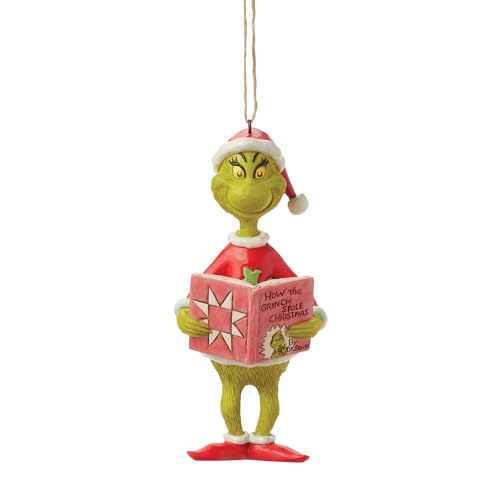 Image of Enesco Dr. Seuss Grinch by Jim Shore Holding The Story Book Hanging Ornament, 5.375 Inch, Multicolor