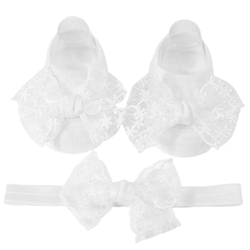 Bonitos calcetines de encaje para bebé, antideslizantes, para caminar, con diadema, para niñas y niñas, conjunto de calcetines de flores, blanco, Altoa única