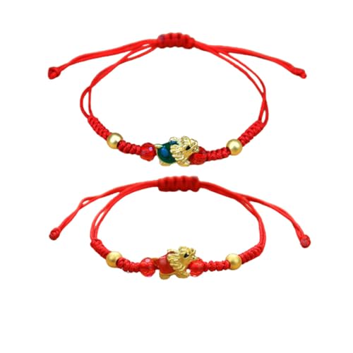 Image of 2 /3 pcs 2024 New Year Zodiac Lucky Dragon Braided Bracelets Set Chinese Zodiac Animal Adjustable Charm Imitation Jade Dragon Prospects Blessing Sign Bracelets