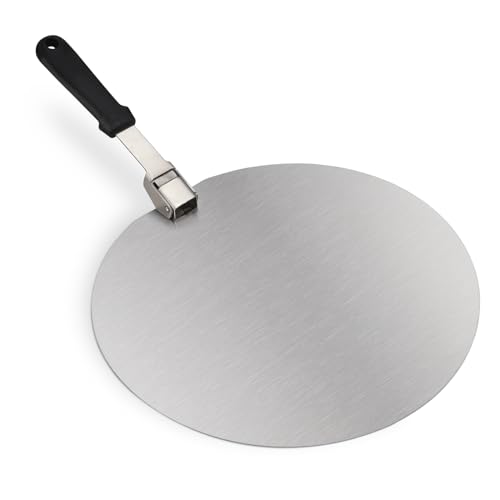 SNOMEL Stainless Steel Pizza Peel 12 Inch with Folding Handle, Round Metal Pizza Spatula Paddle Foldable, Easy Storage Pizza Shovel for Oven Accessories Baking Dough Bread Pastry
