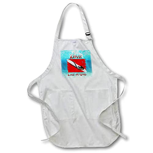 BLACK Full Length Apron with Pockets 22w x 30l - Underwater Dive Like A Girl scuba diving graphic for women who dive. Creative Studios – SCUBA Diving