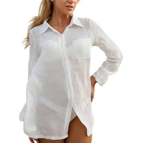 QRONCES Traje de baño de manga larga para mujer, bikinis de playa, ropa de playa, con botones, trajes de playa, trajes de playa para mujer