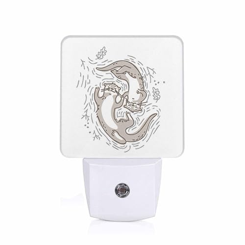 Image of LED Night Light,Funny Couple Otter LED Night Light Plug into Wall with Dusk to Dawn Light Sensor White Energy Efficient Nightlight for Bedroom Bathroom Hallway Living Room Kitchen