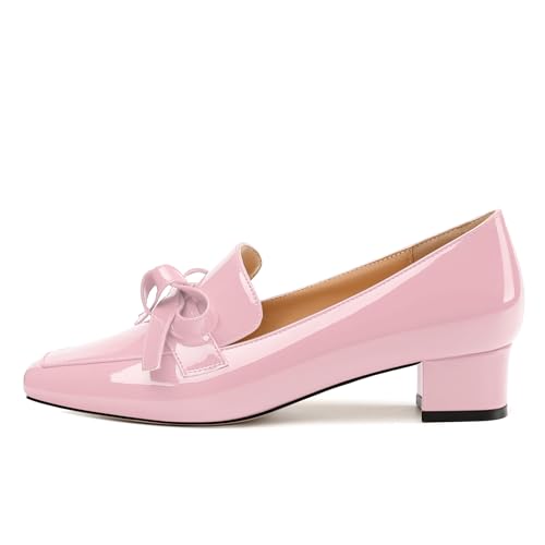 Image of Womens Loafer with Heel, Comfortable Chunky Heels for Women, Loafers Shoes with Bowknot Womens Bunion Dress Shoes