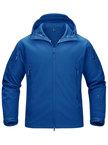 TACVASEN Winter Jacket Men Waterproof Warm Military Jacket Hooded Softshell Fleece Jacket with hood Airsoft Hiking Outdoor Hoodie Blue M