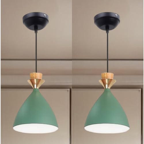 Image of GreyWings Modern Green Dome Hanging Pendant Light for Ceiling, Aluminium, Antique Decor, E-27 Holder, Bulb is not Included, Pack of 2