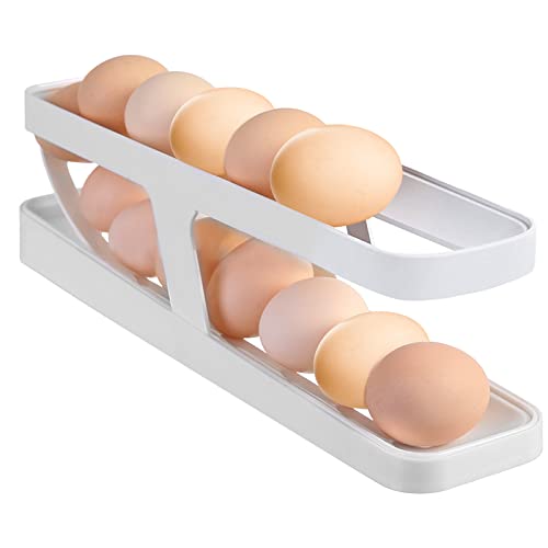 Amfrpar Organizador Huevos Nevera Porta Huevos Nevera para Refrigerador Dispensador de Huevos con Soporte Rodante de 2 Niveles Contenedores de Almacenamiento para 12-14 Huevos