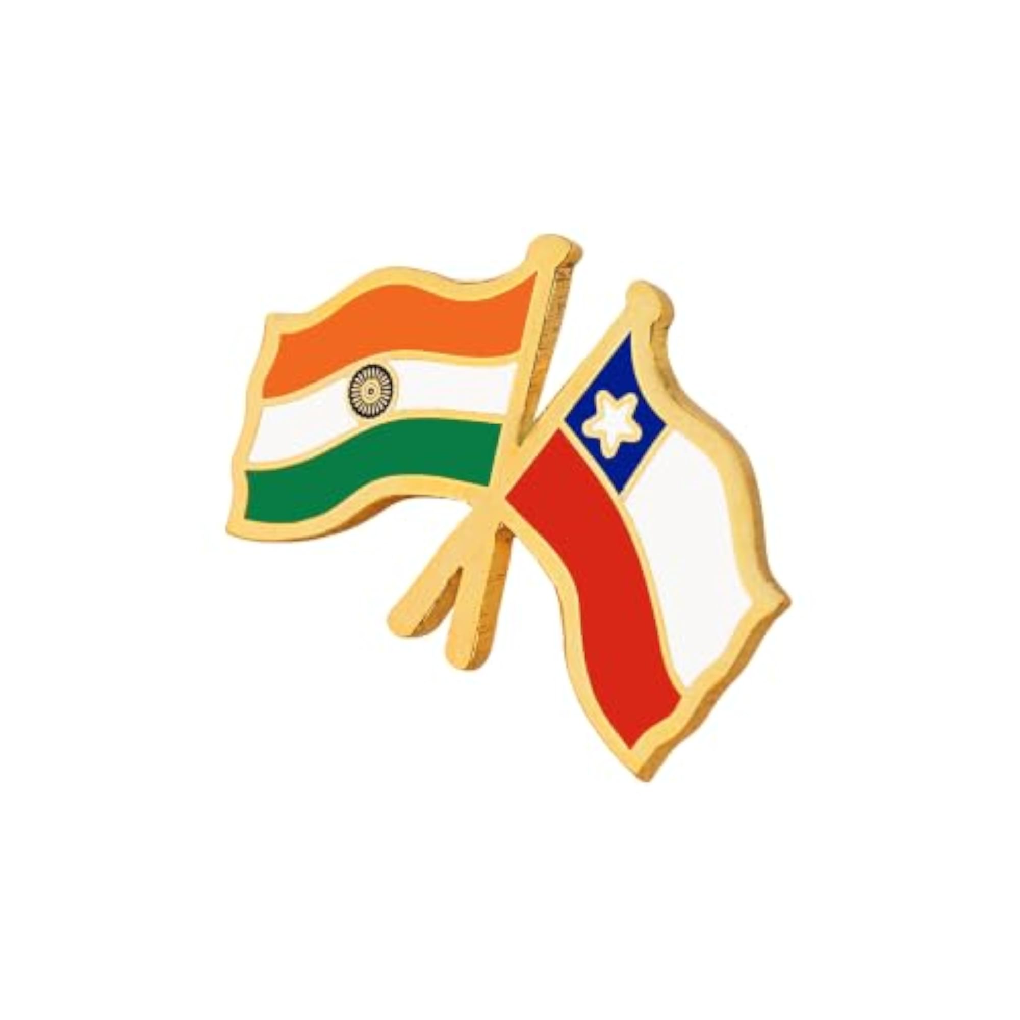 India & Chile Twin Flag Brass Lapel Pin, Premium Enamel Brooch