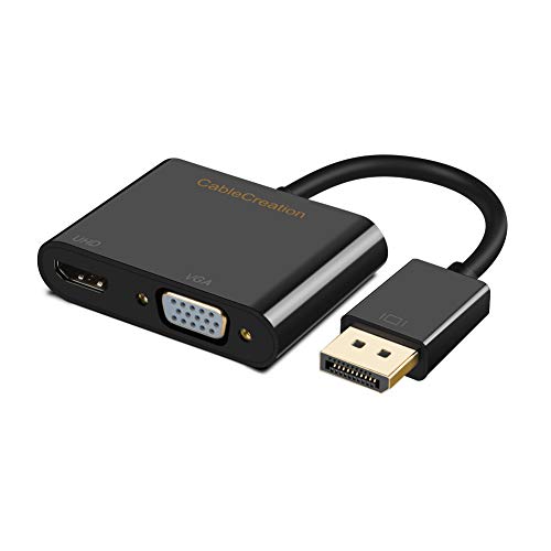 Active DisplayPort to HDMI VGA Adapter, CableCreation 2 in 1 DP Hub DP to HDMI VGA Converter, HDMI 2.0 Support UHD 4K@60Hz Video/Audio, Black