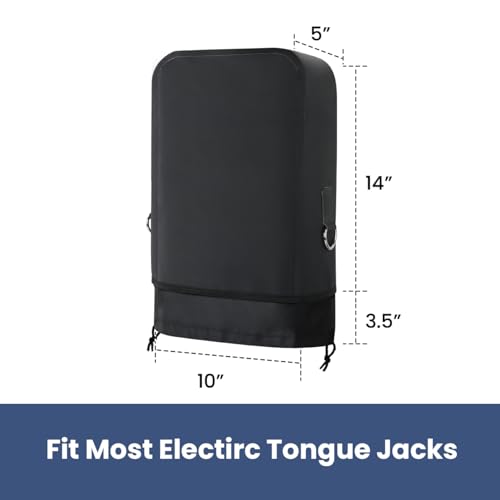 RV Electric Tongue Jack Cover – Heavy-Duty Waterproof Design with Chain Hooks, Protective Black Cover for Outdoor Camper Accessories