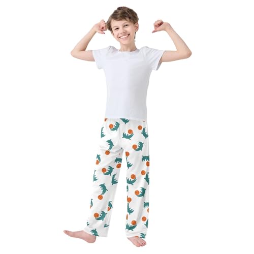 ZZXXB Crocodile and Basketball Boys Long Pants Soft Trousers Elastic Waist Kids Lounge Bottoms with Pockets S-XL2