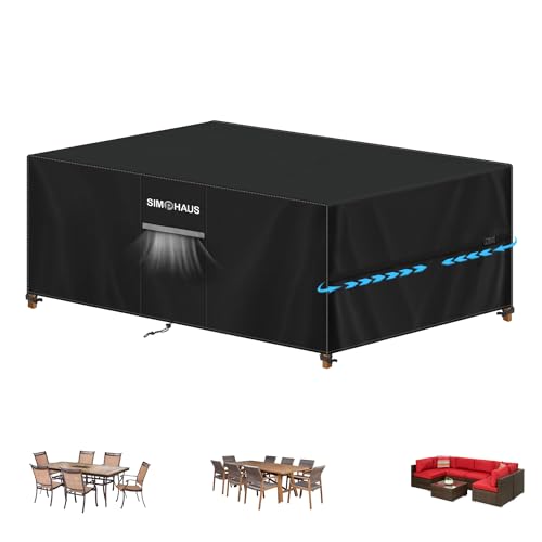SIMPHAUS Abdeckung für Gartenmöbel Wasserdichte Schutzhülle Anti-UV Abdeckplane für Gartentische Terrassenmöbel,Regenschutz Abdeckhauben für Möbelsets Schwerlast 420D Oxford Gewebe 220x105x74cm