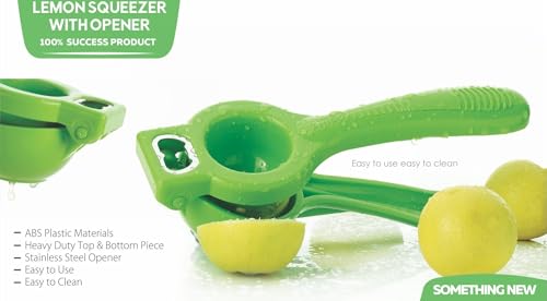 Image of 2-in-1 Lemon Squeezer & Citrus Juicer with Bottle Opener, Manual Hand Press for Fresh Lemon, Lime, Orange Juices, Easy Squeeze, Easy Clean - ABS Plastic Lemon Squeezer (Multi-Color)