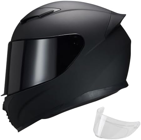 JQF Gear Full Face Motorcycle Helmet WS-607 DOT Approved Motorbike Racing Street Bike Helmets for Adults with Clear and Black Visor (Flat Black BB, M)